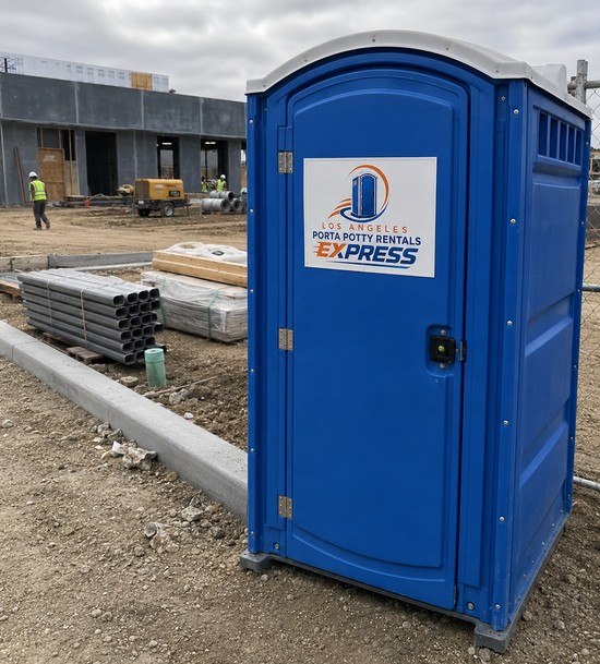 Construction porta potty rental on a Los Angeles building site