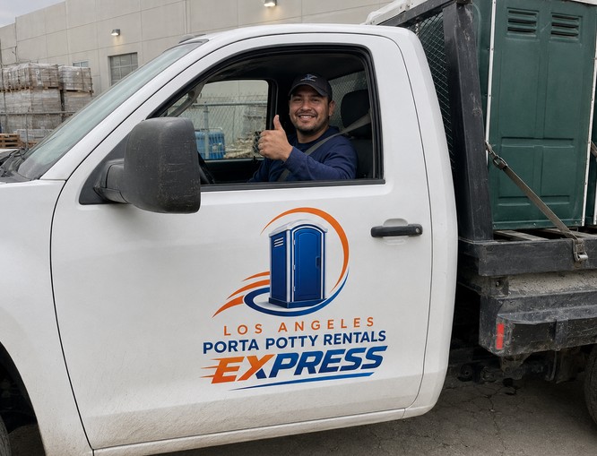 Porta potty delivery driver heading out in Los Angeles